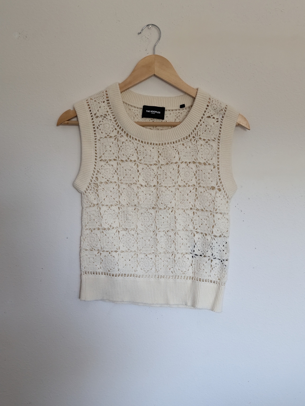 The Kooples Cream Crochet Tank Sweater